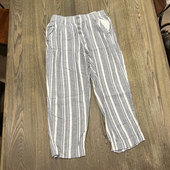 LOFT Womens High Rise Straight Leg Linen Blend Pants Pin Striped Loose Fit M - Picture 1 of 11